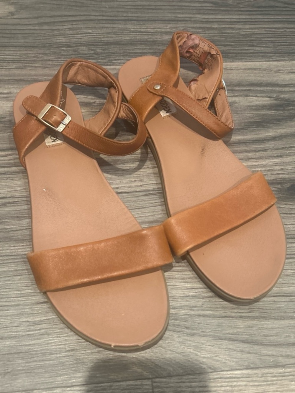 Steve Madden Tan Leather Ankle-Strap Sandals